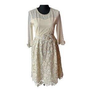 Metisu sheer top beige and gold floral pearl party dress.  Nwt